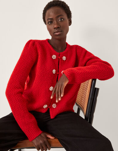 Fessa Jewel Brooch Cardigan, Red (RED), large