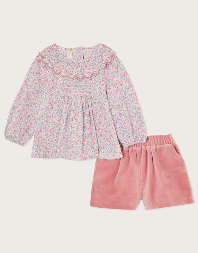 Baby Blouse and Velour Shorts Set, Pink (PINK), large