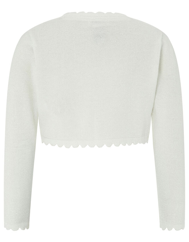 Baby Niamh Cropped Sparkle Knitted Cardigan, Ivory (IVORY), large