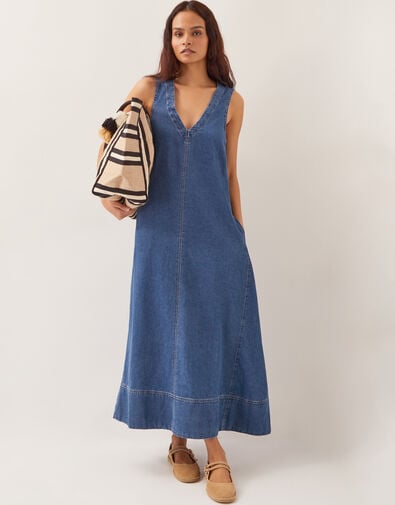 Tara A-Line Denim Dress, Blue (MID AUTHENTIC BLUE), large