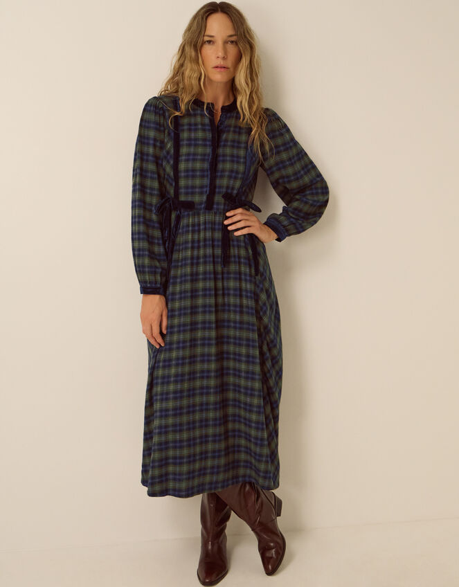 Bella Velvet Check Print Midi Dress, Blue (NAVY), large