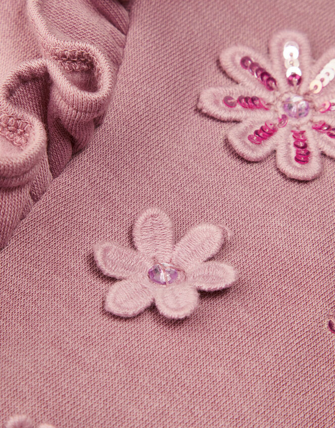 Frilly 3D Flower Sweatshirt Dress, Purple (LILAC), large