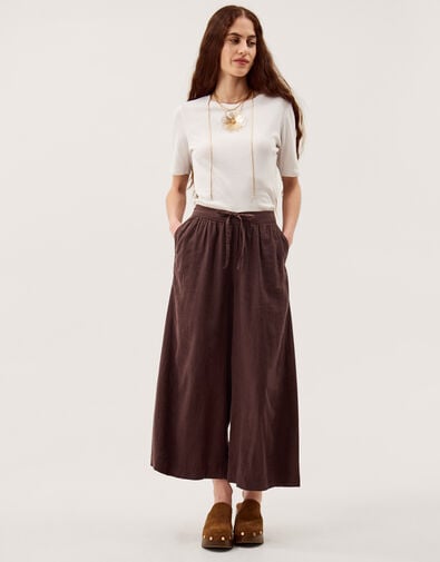 Maisie Linen Blend Cropped Wide Leg Trousers, Brown (CHOCOLATE), large