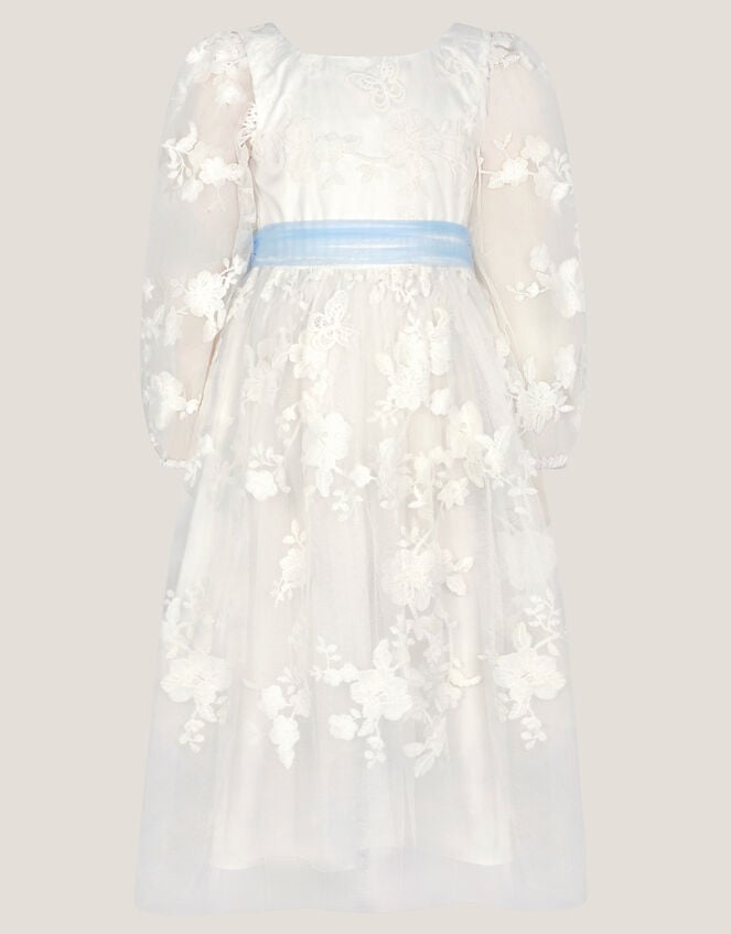 Beatrice Floral Embroidered Tulle Dress, Ivory (IVORY), large