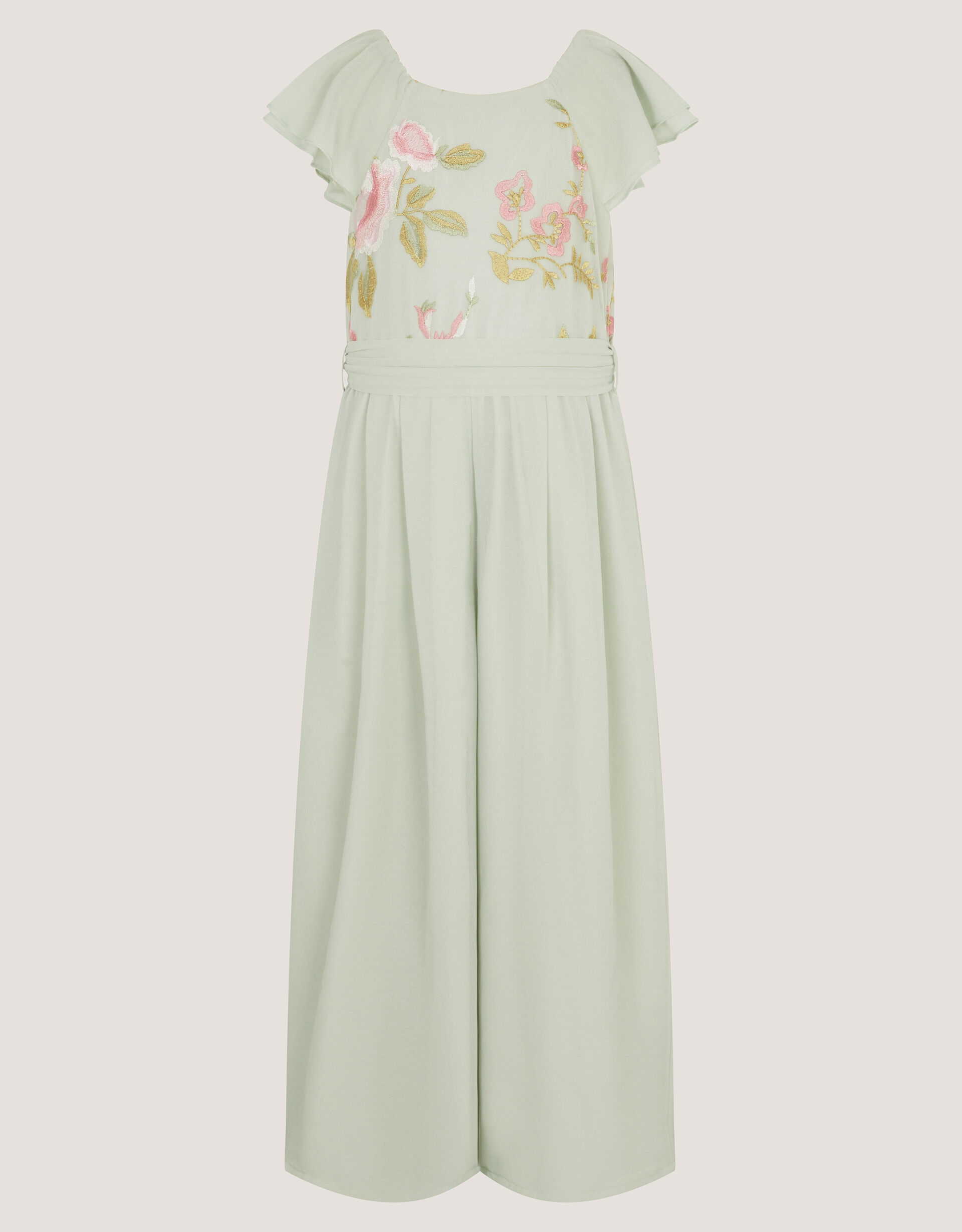 Azalea Floral Embroidered Ruffle Jumpsuit Green