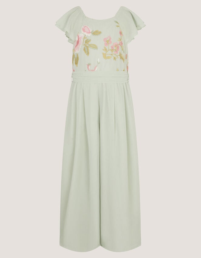 Azalea Floral Embroidered Ruffle Jumpsuit, Green (SAGE), large