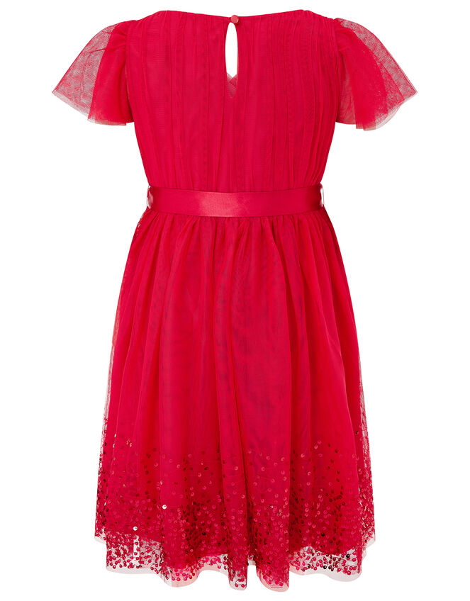 Sequin Tulle Wrap Dress, Red (RED), large