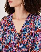 Palmer Print Pleated Blouse in Sustainable Viscose, Ivory (IVORY), large