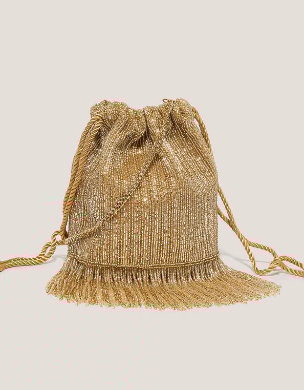 Zena Bead Tassel Bucket Bag, , large