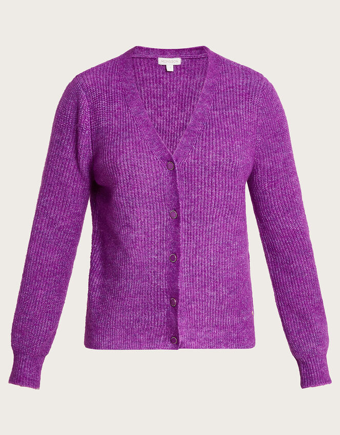 Super-Soft Ribbed Knit Cardigan, Purple (PURPLE), large