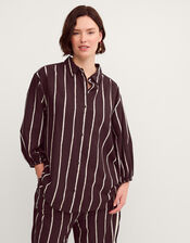 Callie Thorpe x Monsoon Stripe Linen Blend Shirt, Brown (BROWN), large