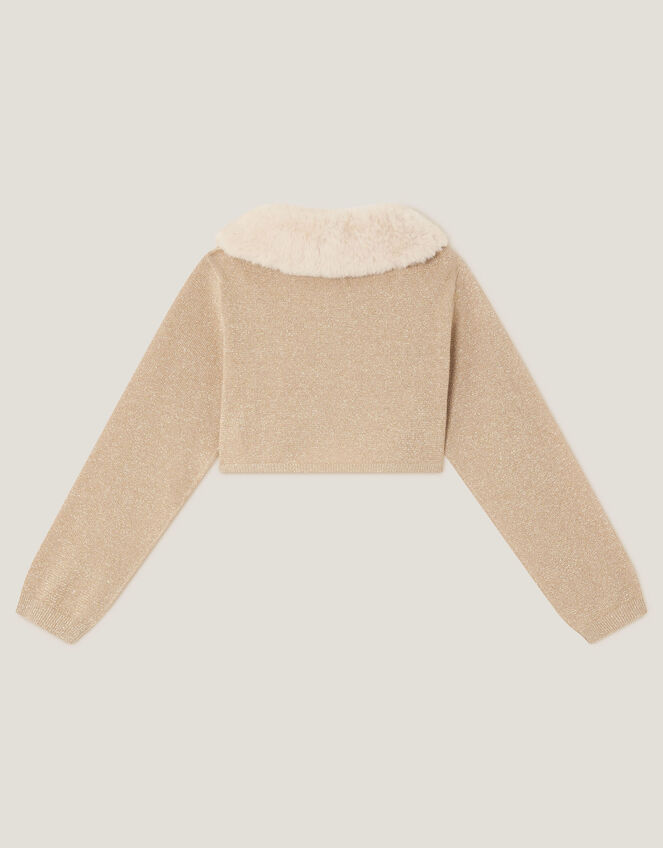 Detachable Collar Fuzzy Cardigan, Gold (GOLD), large