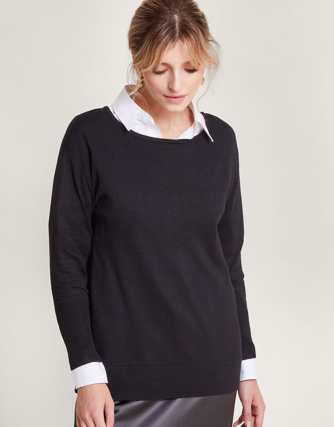 Slash Zip Detail Jumper with LENZING™ ECOVERO™ , Black (BLACK), large