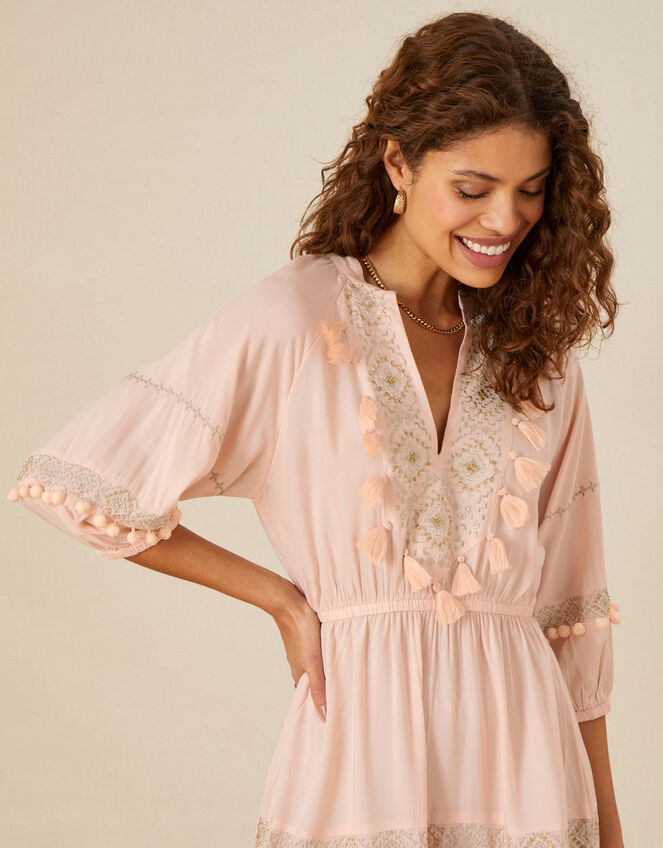 Embroidered Kaftan in LENZING™ ECOVERO™ , Pink (PINK), large