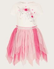 Sequin Unicorn Short Sleeve Disco Dress, Pink (PINK), large