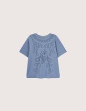 East Florence Floral Embroidered T-shirt, Blue (BLUE), large
