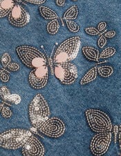 Butterfly Sequin Denim Skort, Blue (BLUE), large