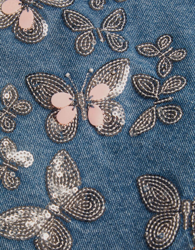 Butterfly Sequin Denim Skort, Blue (BLUE), large