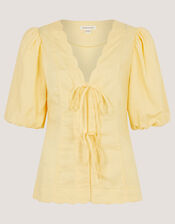 Willow Puff Sleeve Tie Front Top, Yellow (YELLOW), large