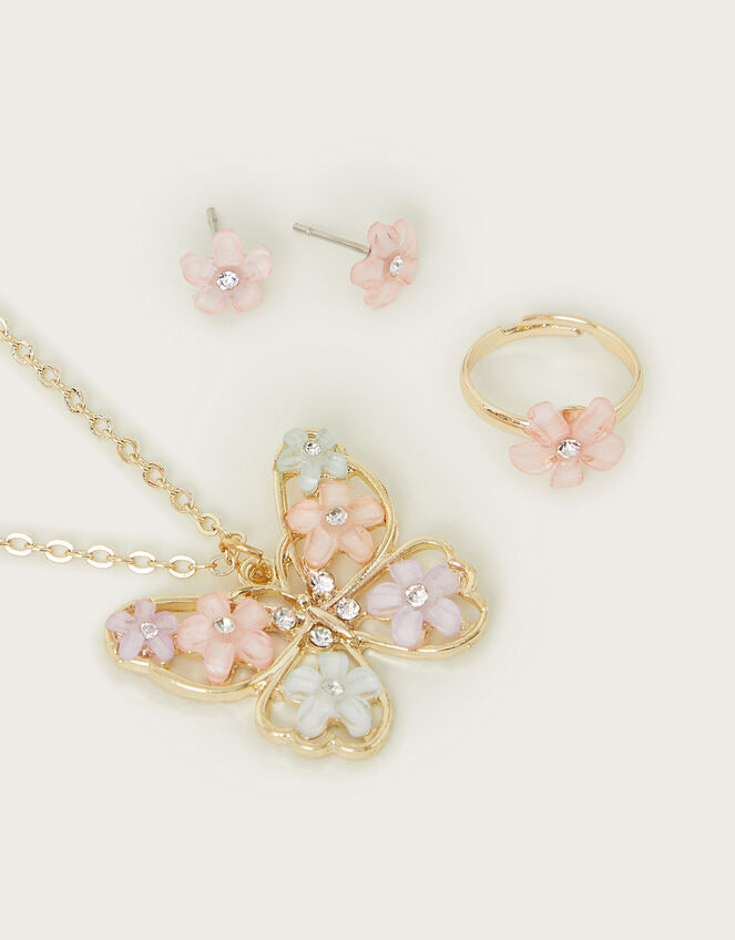 Diamante Flower Butterfly Jewellery Set, , large
