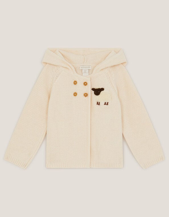 Newborn Sheep Knit Cardigan, Cream (CREAM), large