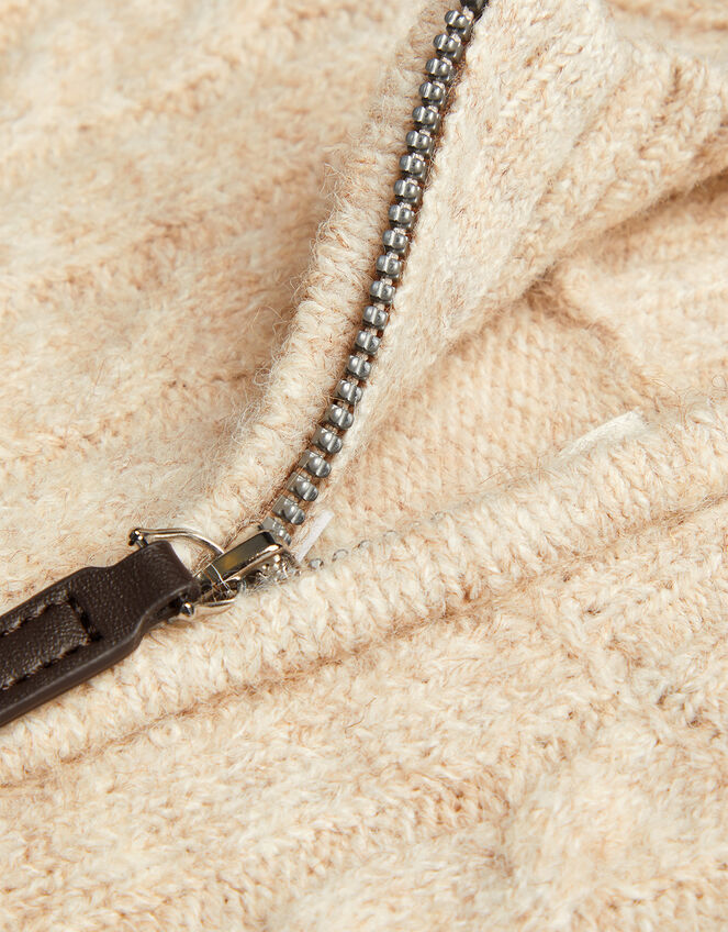 Cable Knit Half Zip Jumper, Natural (STONE), large