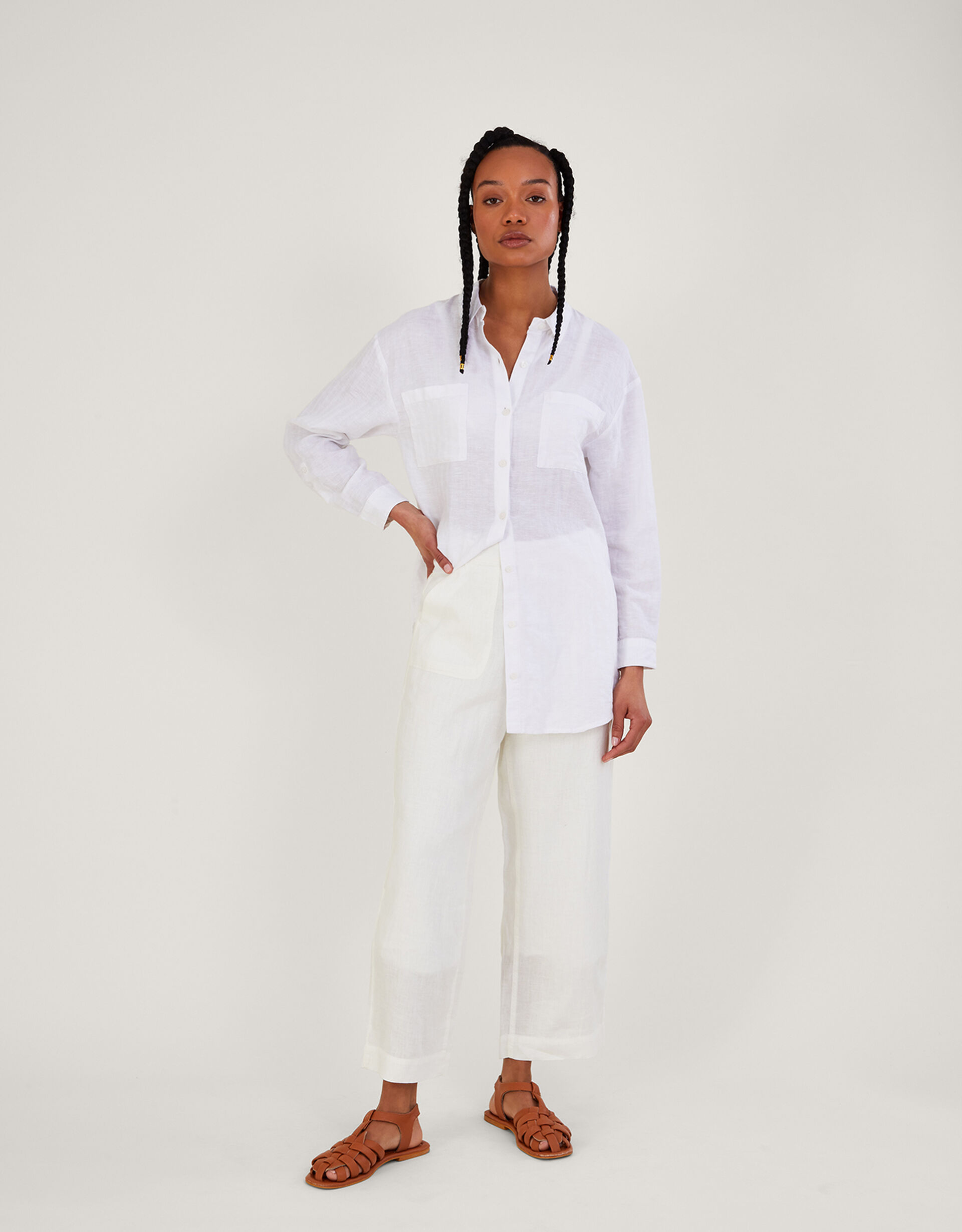 Pull-On Linen Trousers White