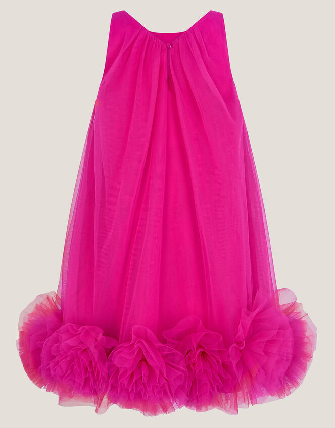 Sleeveless Tulle Pom Swing Dress, DARK PINK, large