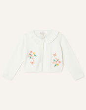 Baby Floral Embroidered Cardigan, Ivory (IVORY), large