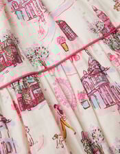 London Print Puff Sleeve Dress, Ivory (IVORY), large