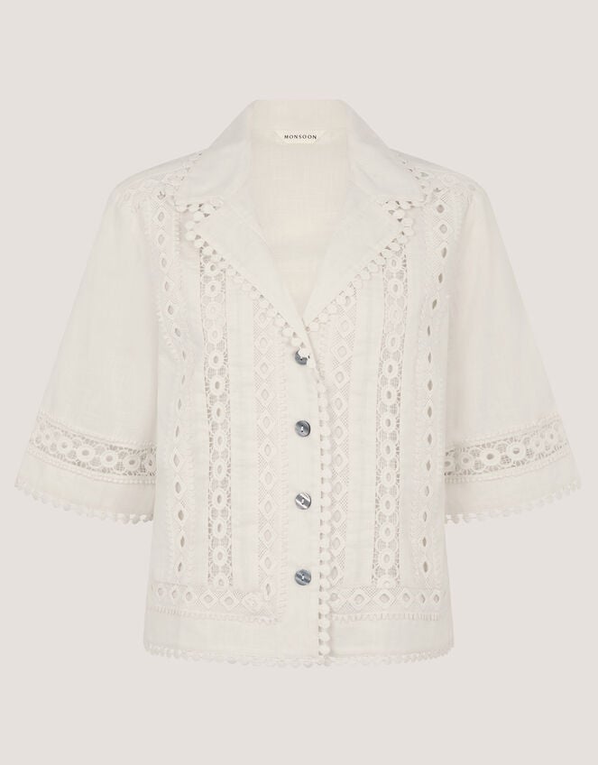 Irina Lace Trim Shirt, White (WHITE), large