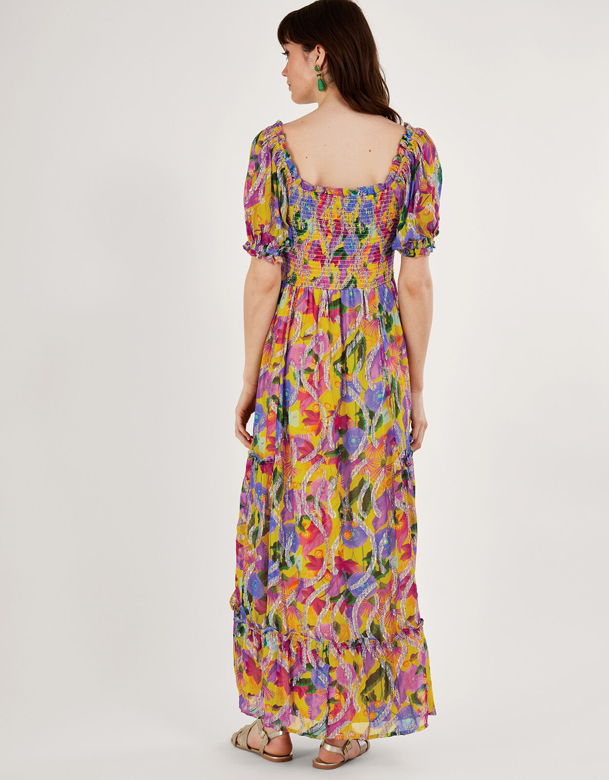 Suzannah Metallic Print Maxi Dress Yellow Evening Dresses Monsoon UK