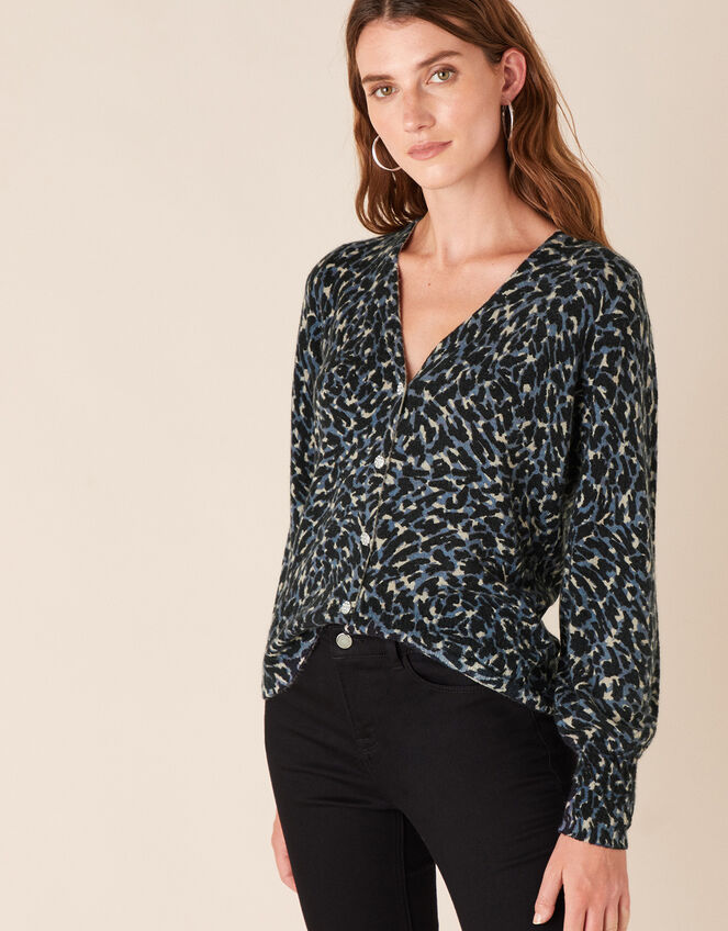 Leopard Sparkle Button Knit Cardigan, Multi (MULTI), large