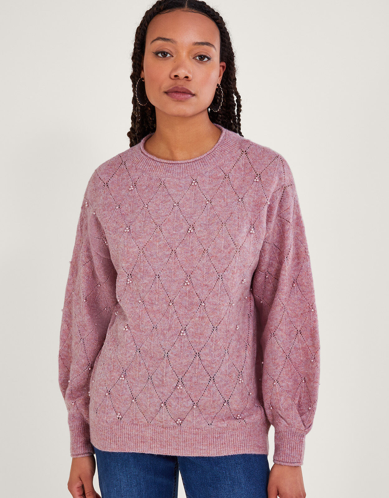 Pink jumper with pearls 2025