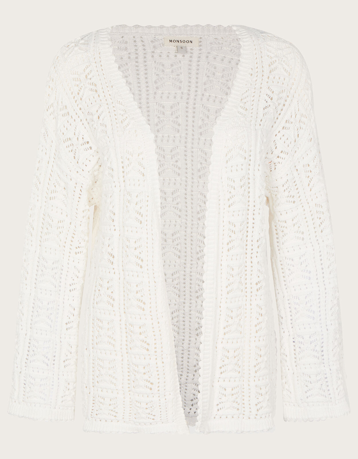 Crochet Stitch Cardigan in Sustainable Cotton Ivory