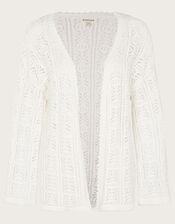 Crochet Stitch Cardigan in Sustainable Cotton, Ivory (IVORY), large