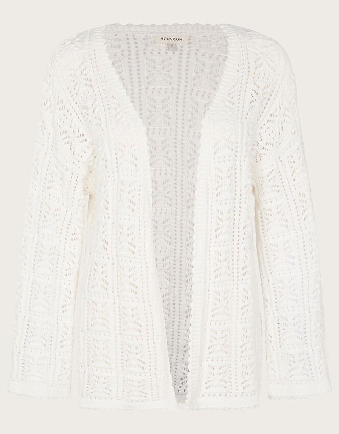 Crochet Stitch Cardigan in Sustainable Cotton, Ivory (IVORY), large