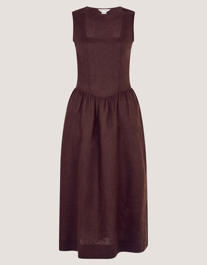 Lily Square Neck Linen Midi Dress Brown