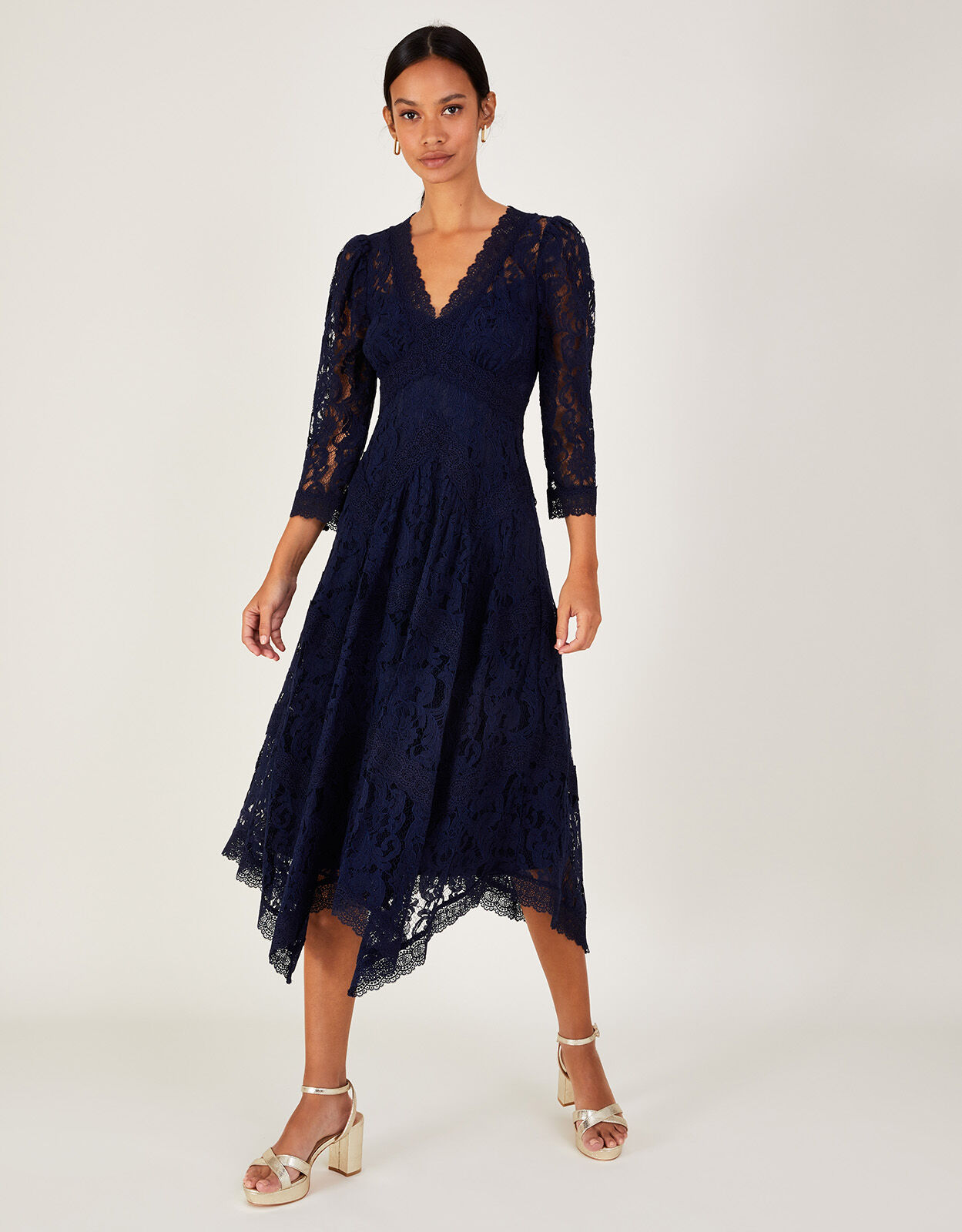 Ellen Lace Hanky Hem Dress Blue