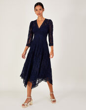 Ellen Lace Hanky Hem Dress, Blue (NAVY), large