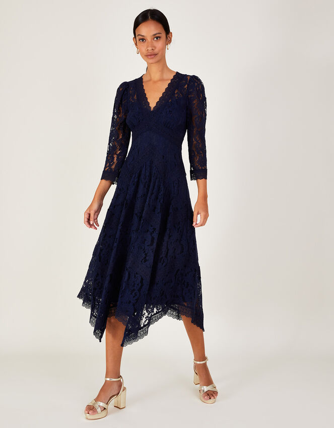 Ellen Lace Hanky Hem Dress, Blue (NAVY), large
