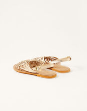 Metallic Weave Leather Sandals, Gold (GOLD), large