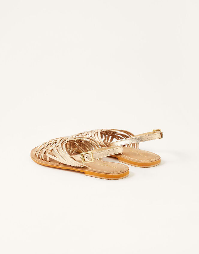 Metallic Weave Leather Sandals, Gold (GOLD), large