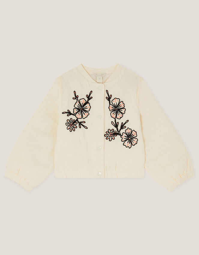Floral Embroidered Bomber Jacket, Ivory (IVORY), large
