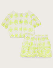 Broderie Top and Shorts Set, Green (LIME), large