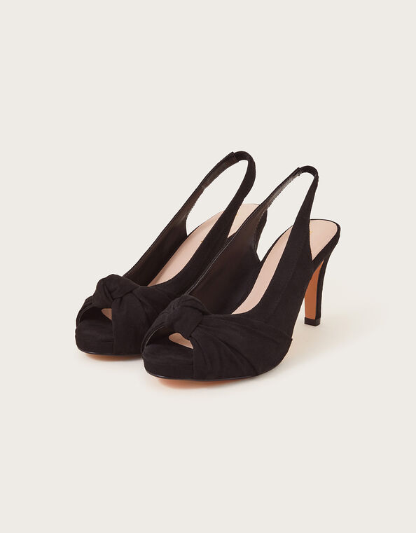 Suede Peep Toe Heels, Black (BLACK), large