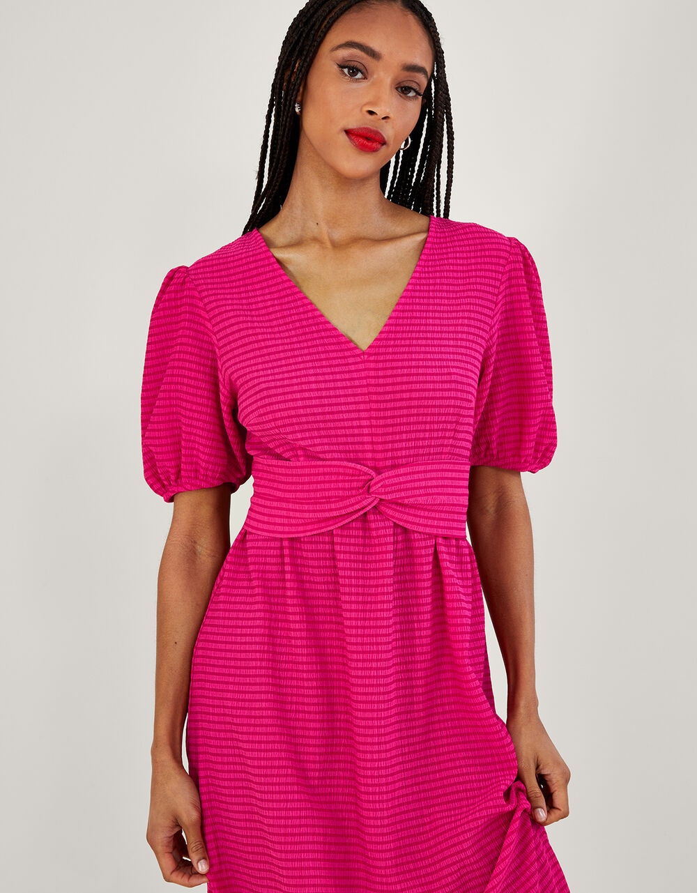 Twist Detail Jersey Midi Dress Pink Work Dresses Monsoon UK.