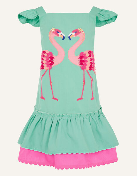Flamingo Applique Dress  Green, Green (GREEN), large