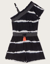 One-Shoulder Tie Dye Playsuit, Black (BLACK), large