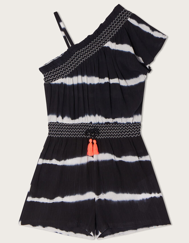 One-Shoulder Tie Dye Playsuit, Black (BLACK), large
